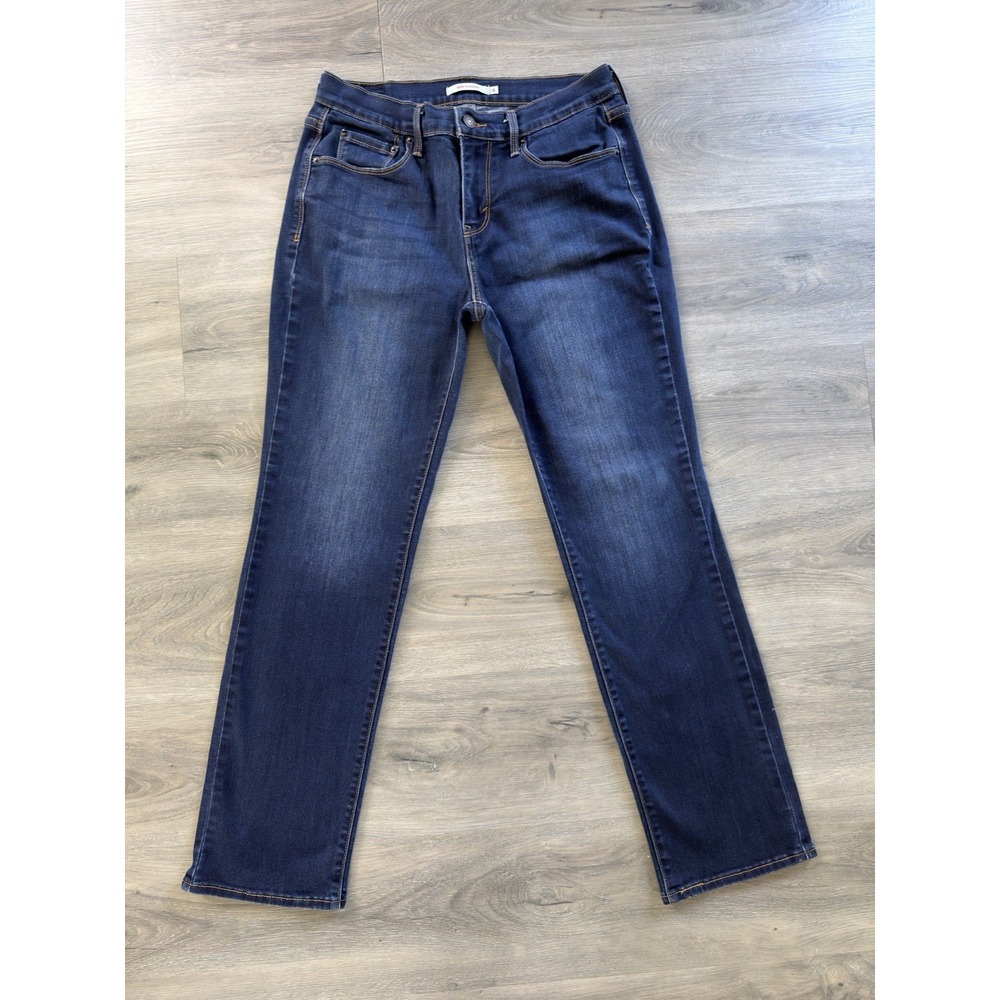 Levis 505 Women's Size 8 Straight Leg Mid Rise Dark Wash Stretch Denim Jeans